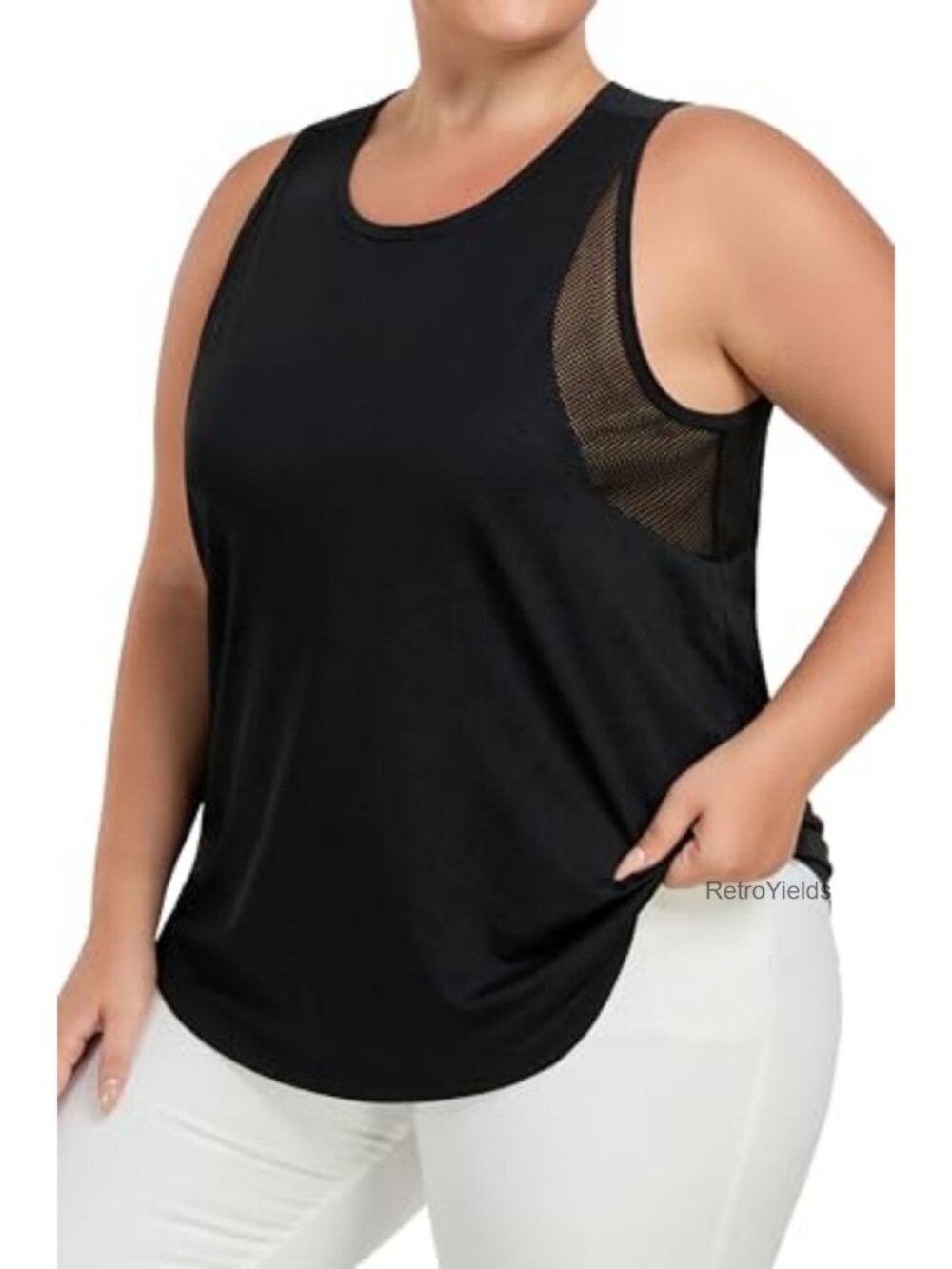 Plus Size Athletic Tank Top with Mesh Panels Sleeveless Loose Fit Yoga Tunic